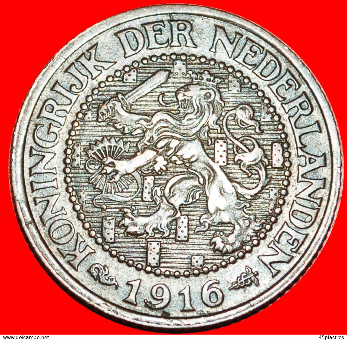 * 2 Sold RAMPANT LION (1912-1941): NETHERLANDS  2 1/2 CENTS 1916! WILHELMINA (1890-1948)· LOW START! · NO RESERVE!!! - 2.5 Cent