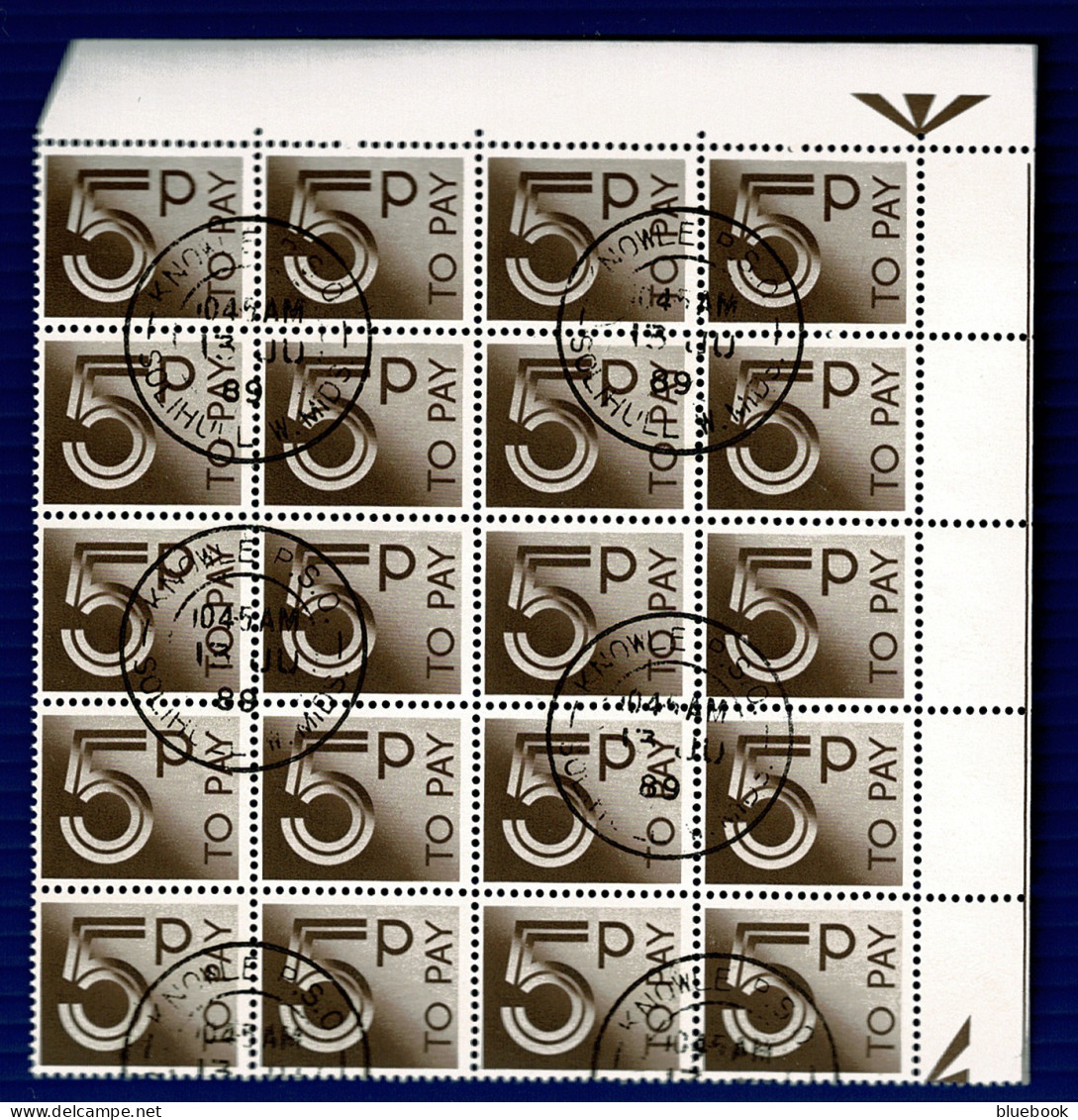Ref 1608 -  GB 1982 - 5p Postage Due Stamps Scarce Corner Block Of 20 - Fine Used SG D94 - Postage Due