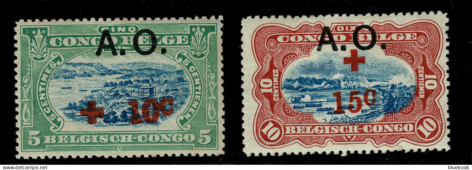 Ref 1609 - 1918 Belgian Congo - Red Cross Overprinted A.O.- 2 Mint Stamps  SG 78/9 - Unused Stamps