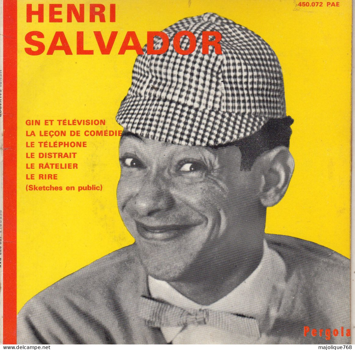 Disque 45T - SP De Henri Salvador - Gin Et Télévision - Pergola 450.072 PAE - France 1964 - Comiche