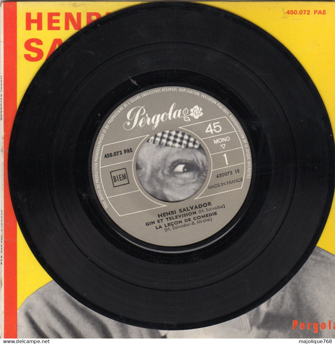 Disque 45T - SP De Henri Salvador - Gin Et Télévision - Pergola 450.072 PAE - France 1964 - Comiques, Cabaret