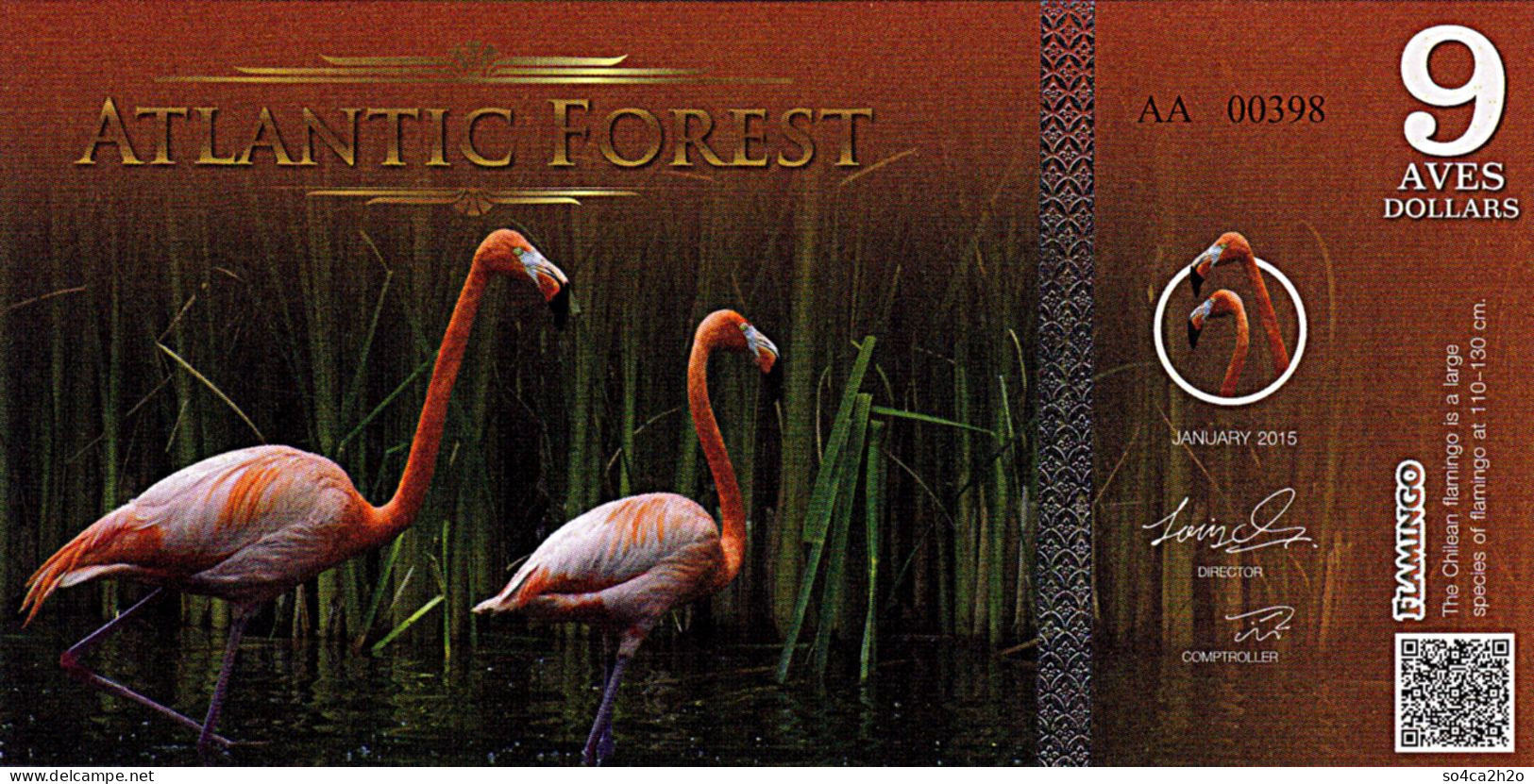 Atlantic Forest 9 Aves Dollars UNC Janvier 2015 - Fictifs & Spécimens