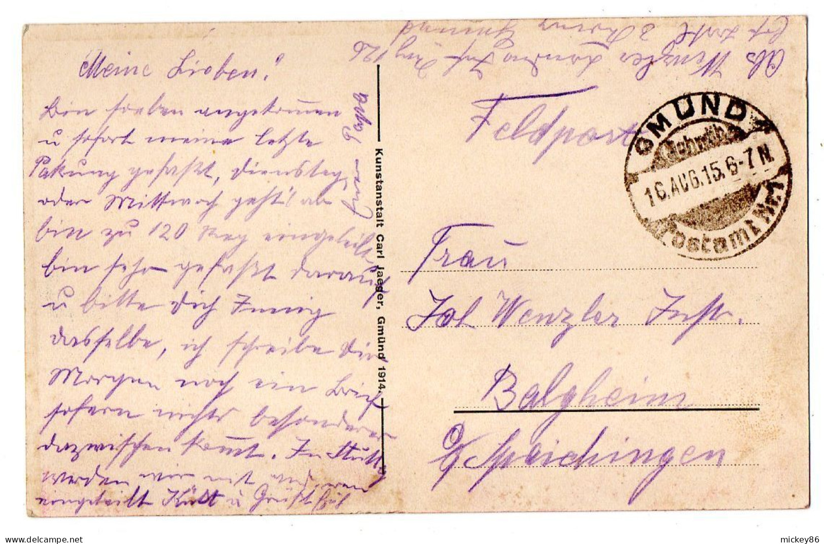 Allemagne--GMUEND--1915--Total Von Sueden..................beau  Cachet - Schwäbisch Gmünd