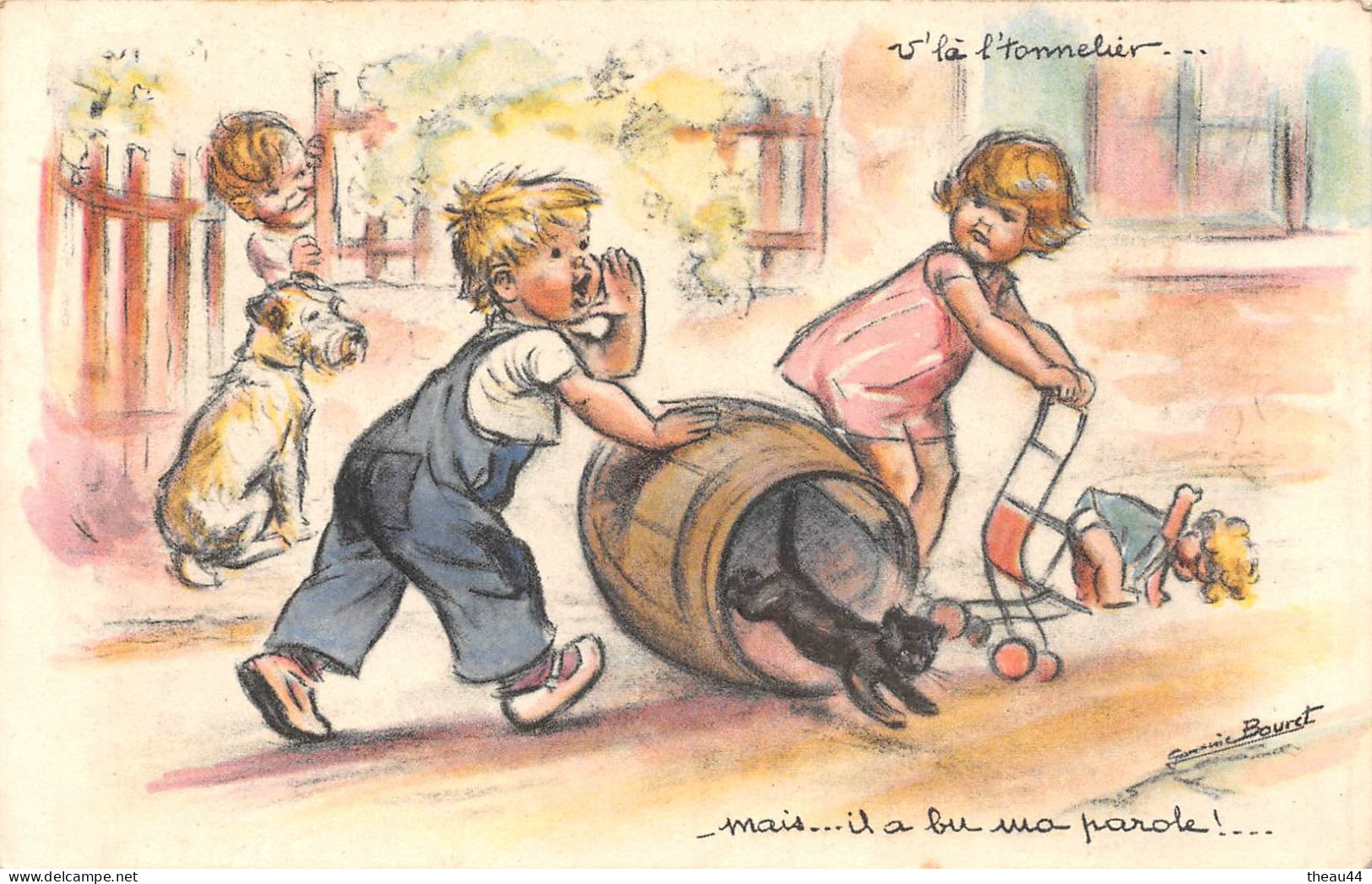 Illustrateur  " Germaine BOURET "  -  Enfants, Garçon , Fille , Chat , Chien    -   ¤¤ - Bouret, Germaine