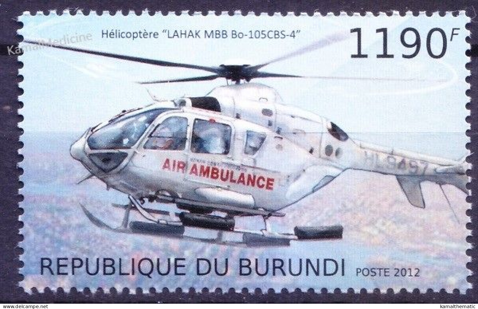 Burundi 2012 MNH, Air Ambulance, Rescue Helicopter LAHAK MBB Bo-105CBS-4 Aviation - First Aid