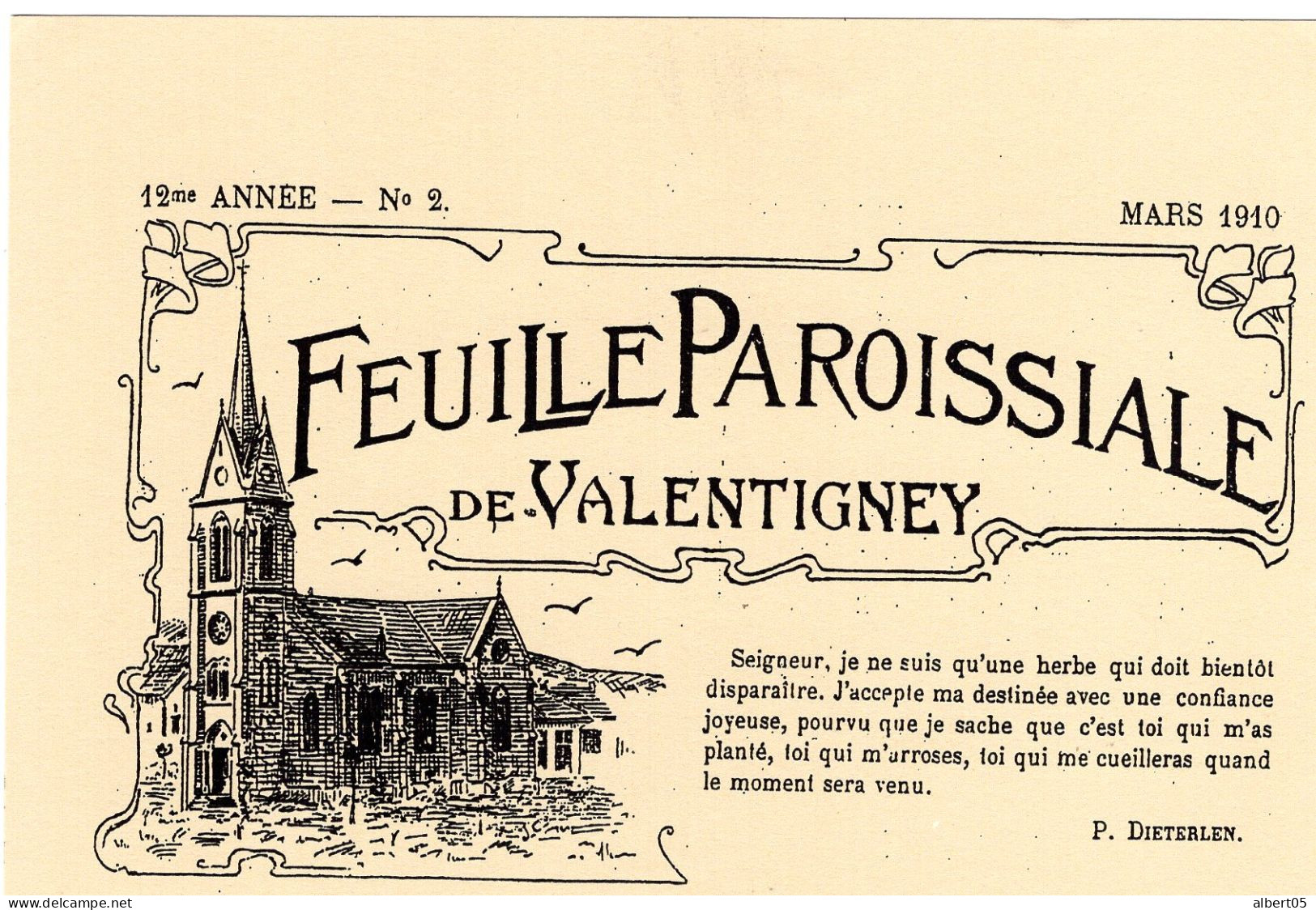 25 - Valentigney - Feuille Paroissiale Mars 1910 - Protestantisme - Eglise Luthérienne - Valentigney