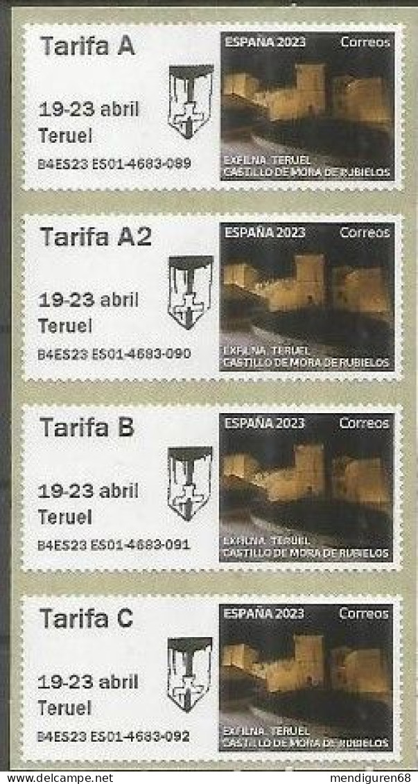 ESPAGNE SPANIEN SPAIN ESPAÑA 2023 ATM STAMPSHOW EXFILNA JUVENIA TERUEL MORA DE RUBIELOS CASTLE CASTILLO SET 4V MNH - Servizi