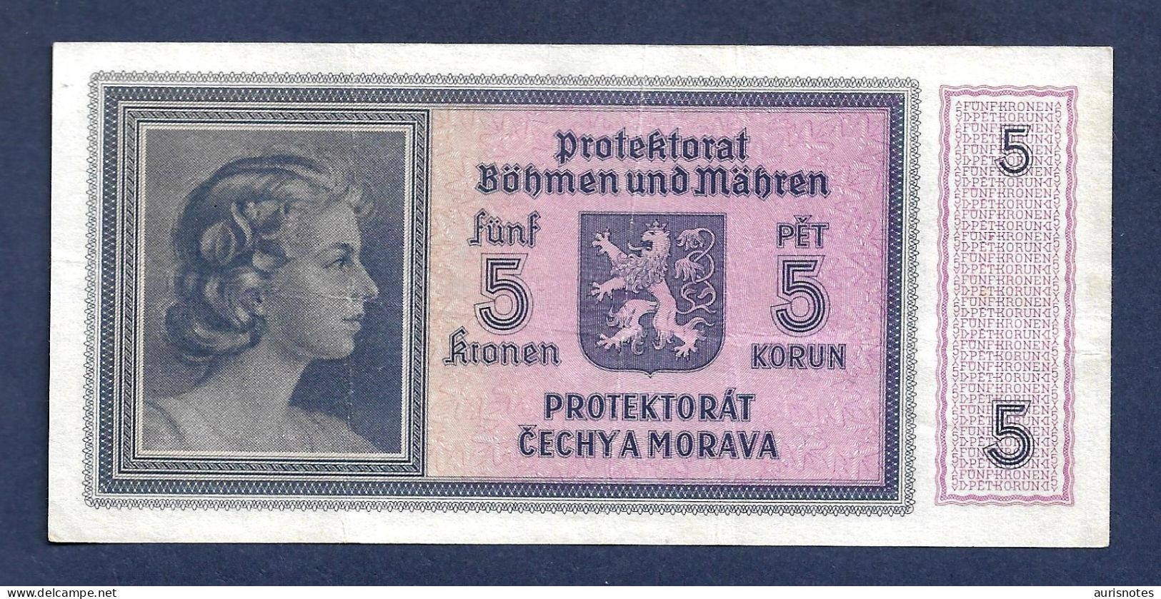 Bohemia & Moravia 5 Kronen 1940 Not Perforated P4a VF/VF+ - Tweede Wereldoorlog