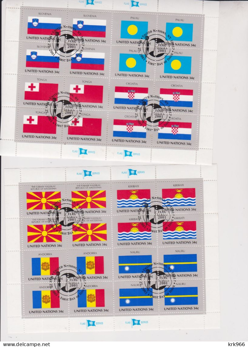 UNITED NATIONS NEW YORK  2001 Sheet Set Flag  Used CROATIA , SLOVENIA , MACEDONIA ... - Gebruikt