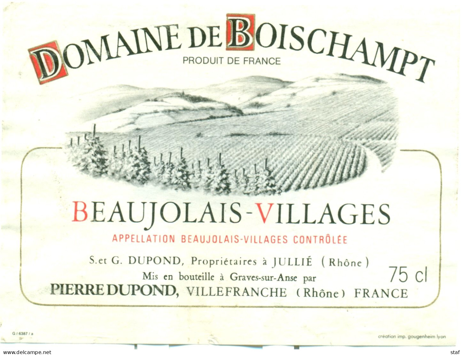 (M10) Etiquette - Etiket - Domaine De Boischampt - Beaujolais-Villages - Beaujolais