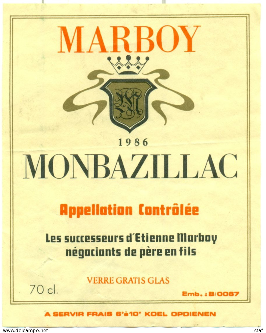 (M11) Etiquette - Etiket - Monbazillac 1986 - Marboy - Monbazillac