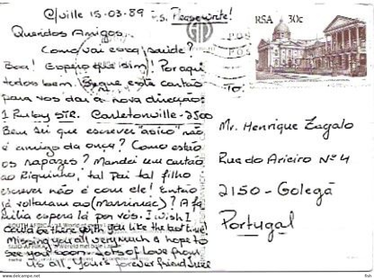 South Africa & Marcofilia, South Africa, A World Of Many Lands, Carletonville To Colega Portugal 1989 (78) - Cartas & Documentos