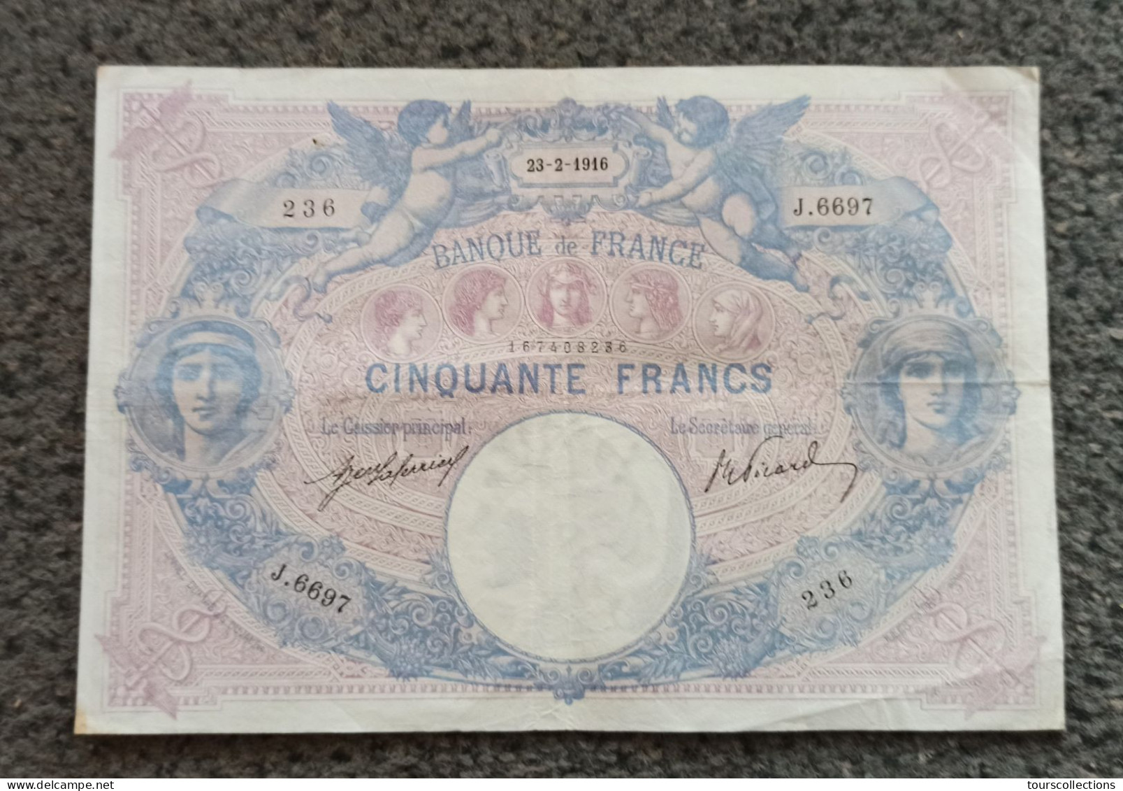 FRANCE Billet De 50 Francs 1916 (23 Février) BLEU ET ROSE état TTB+ Alphabet J 6697 N° Fayette : F 14 / 29 - 50 F 1889-1927 ''Bleu Et Rose''