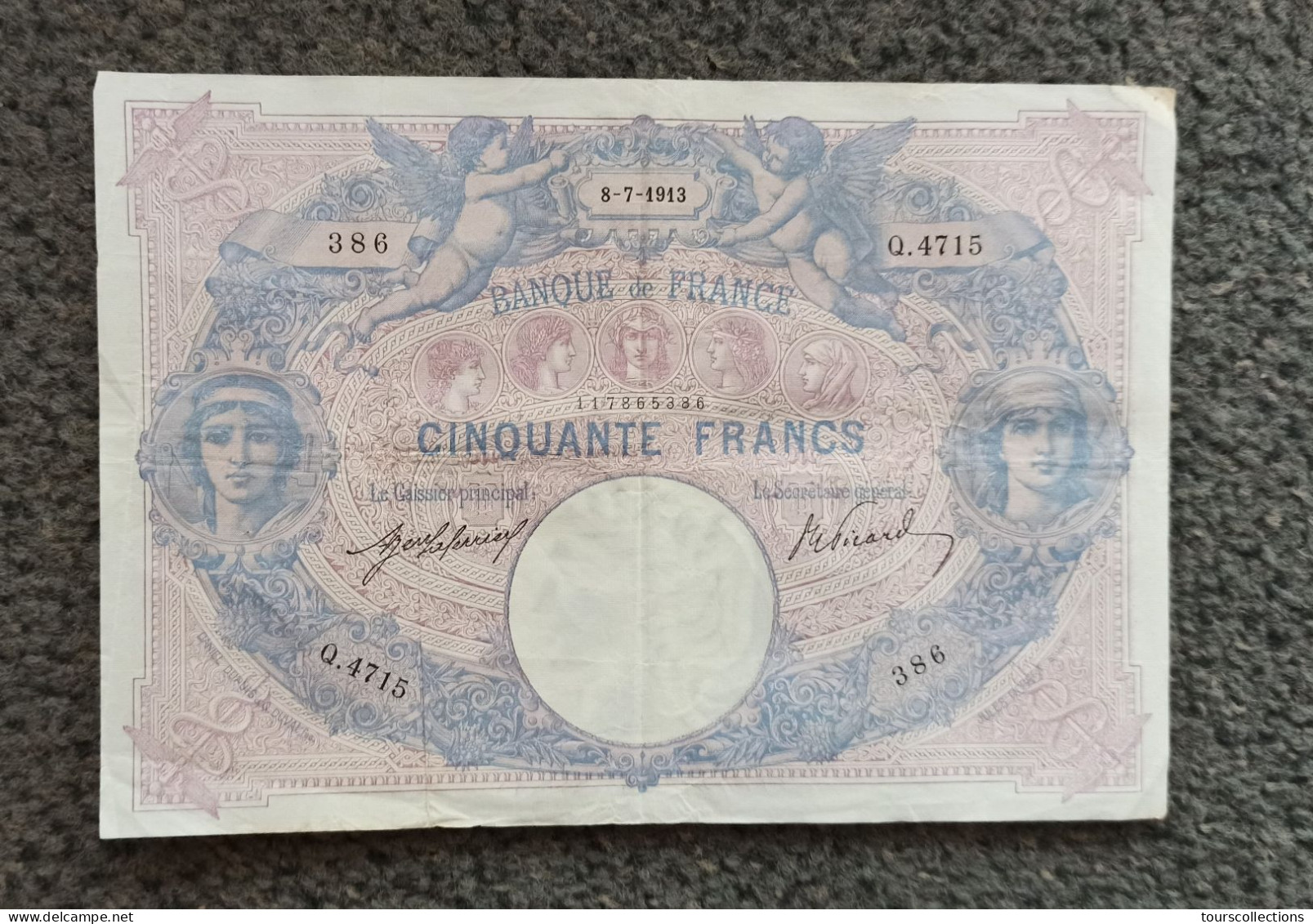 FRANCE Billet De 50 Francs 1913 (8 Juillet) BLEU ET ROSE état TTB+ Alphabet Q 4715 N° Fayette : F 14 / 26 - 50 F 1889-1927 ''Bleu Et Rose''