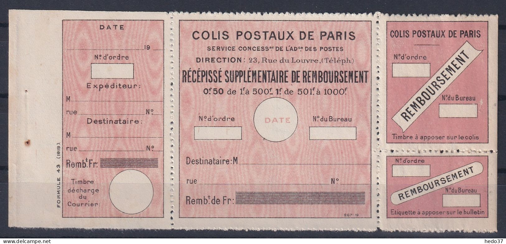 France Colis Postaux Paris Pour Paris N°52 - Neuf ** Sans Charnière - TB - Andere & Zonder Classificatie