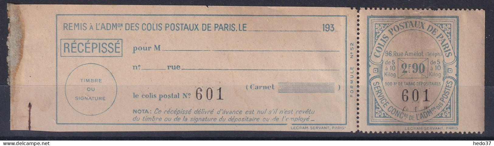 France Colis Postaux Paris Pour Paris N°153 - Neuf * Avec Charnière - B/TB - Altri & Non Classificati