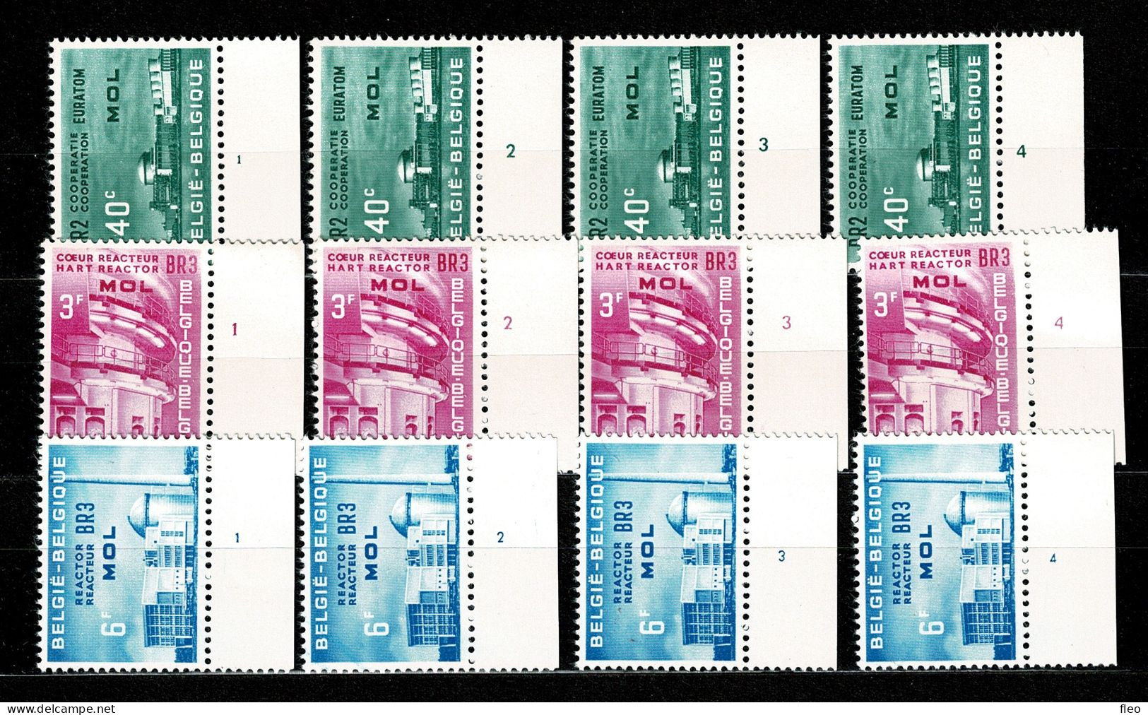 BELG.1961 1195/1197 ** ( Series  Met PLnrs 1 , 2, 3 & 4)  : " EURATOM à Mol " - 1961-1970