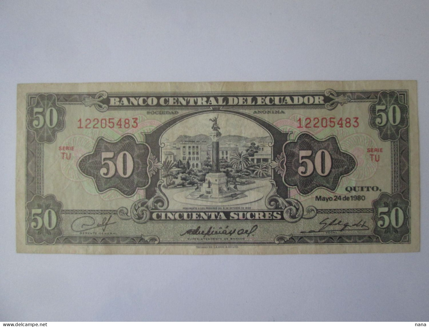 Ecuador 50 Sucres 1980 Banknote Very Rare Signature 3 VOCAL - Ecuador