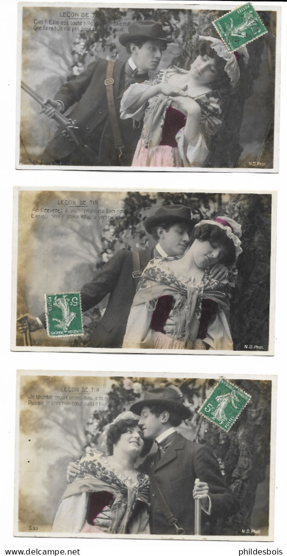 SERIE 6 Cartes Postales  LEÇON DE TIR - Couples