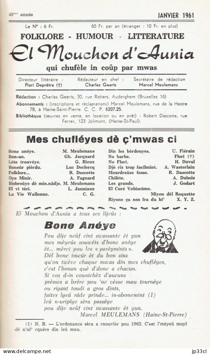 El Mouchon D'Aunia Année 1961 M. Meulemans R. Dascotte U. Fiérain A. Dubois H. Duval L. Declercq J. Godart L. Jauniaux - Altri & Non Classificati