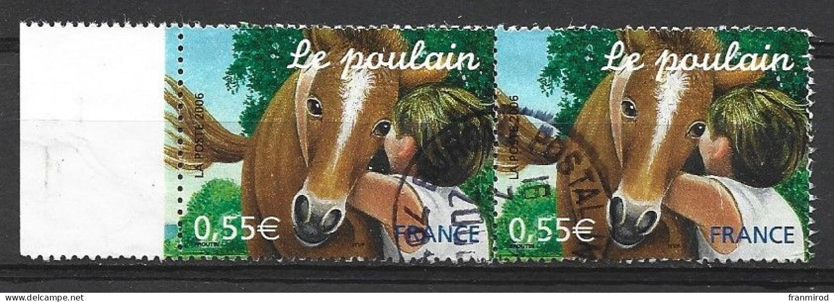 France 2006 N 3899 ( Yv) Serie Nature Le Poulain Paire Bord De Feuille Oblitérée  Cote Mini Yv 1.00 E - Chevaux