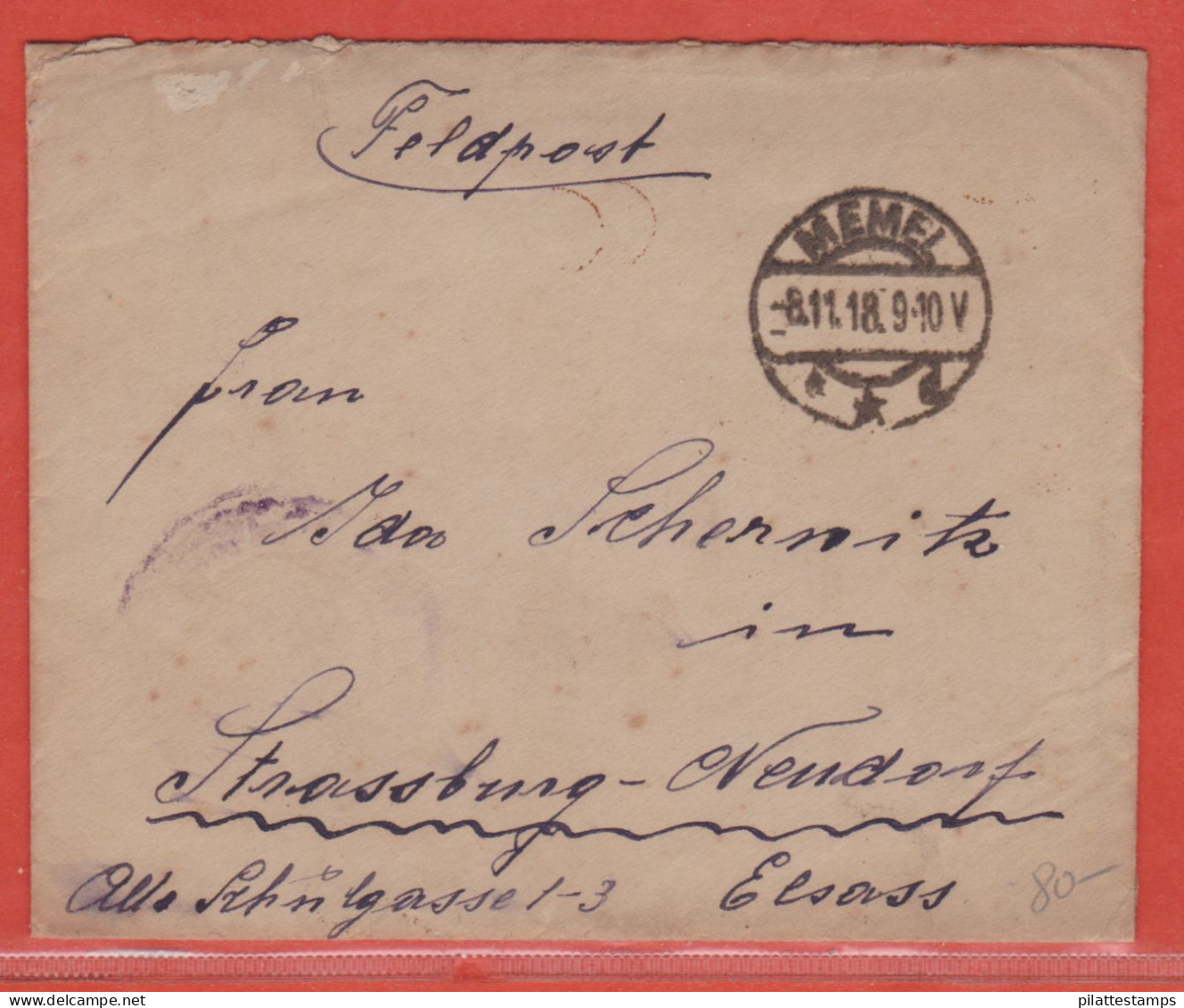 MEMEL LETTRE DE 1918 POUR STRASBOURG - Briefe U. Dokumente