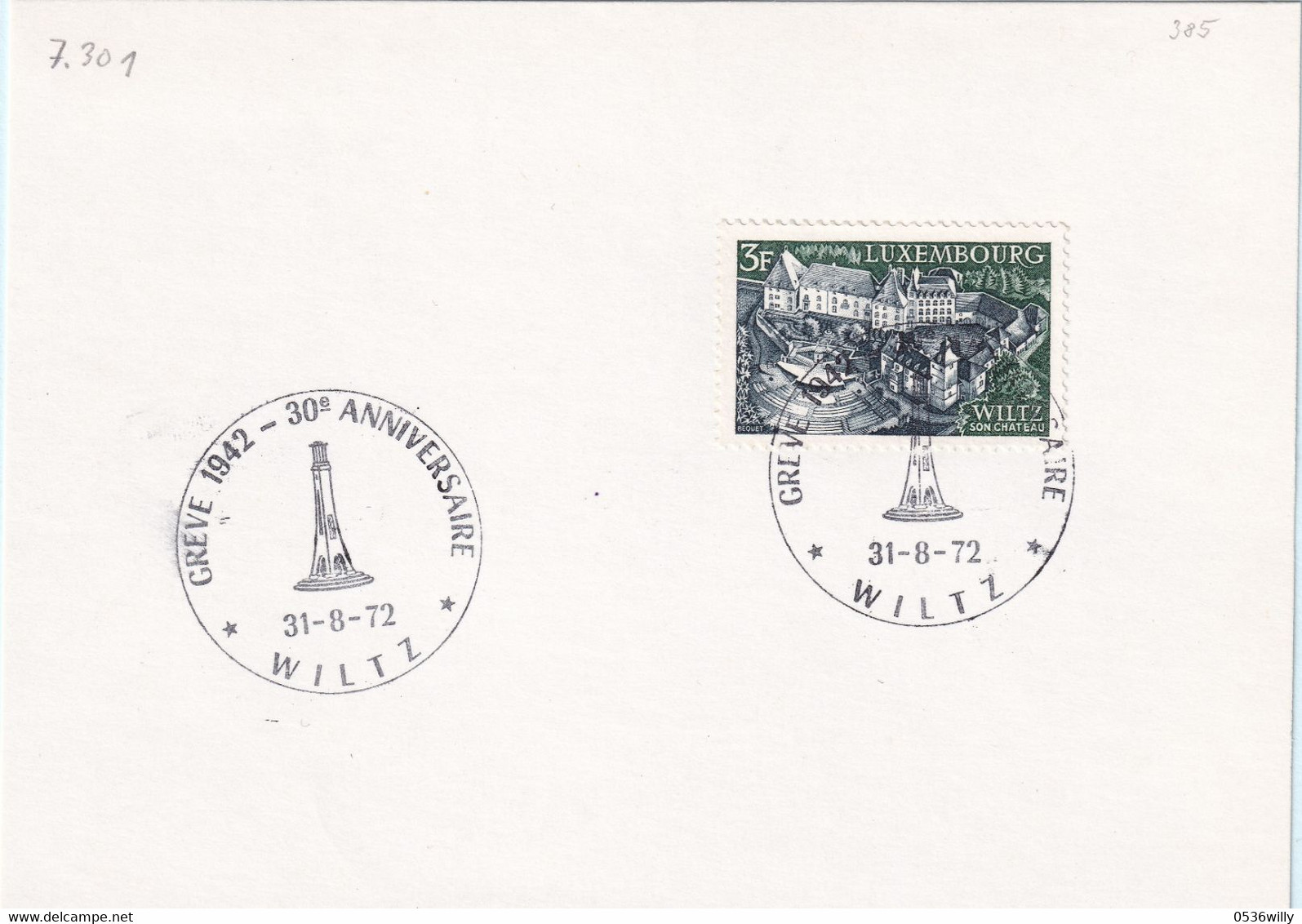 Luxembourg 1972 - Wiltz Grève 30e Anniversaire (7.301) - Covers & Documents