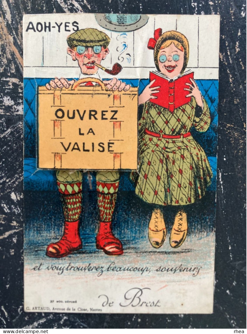 29 - BREST - Carte à Système - Dépliant De 10 Petites Vues - Ouvrez La Valise - Femme Lisant - A Systèmes