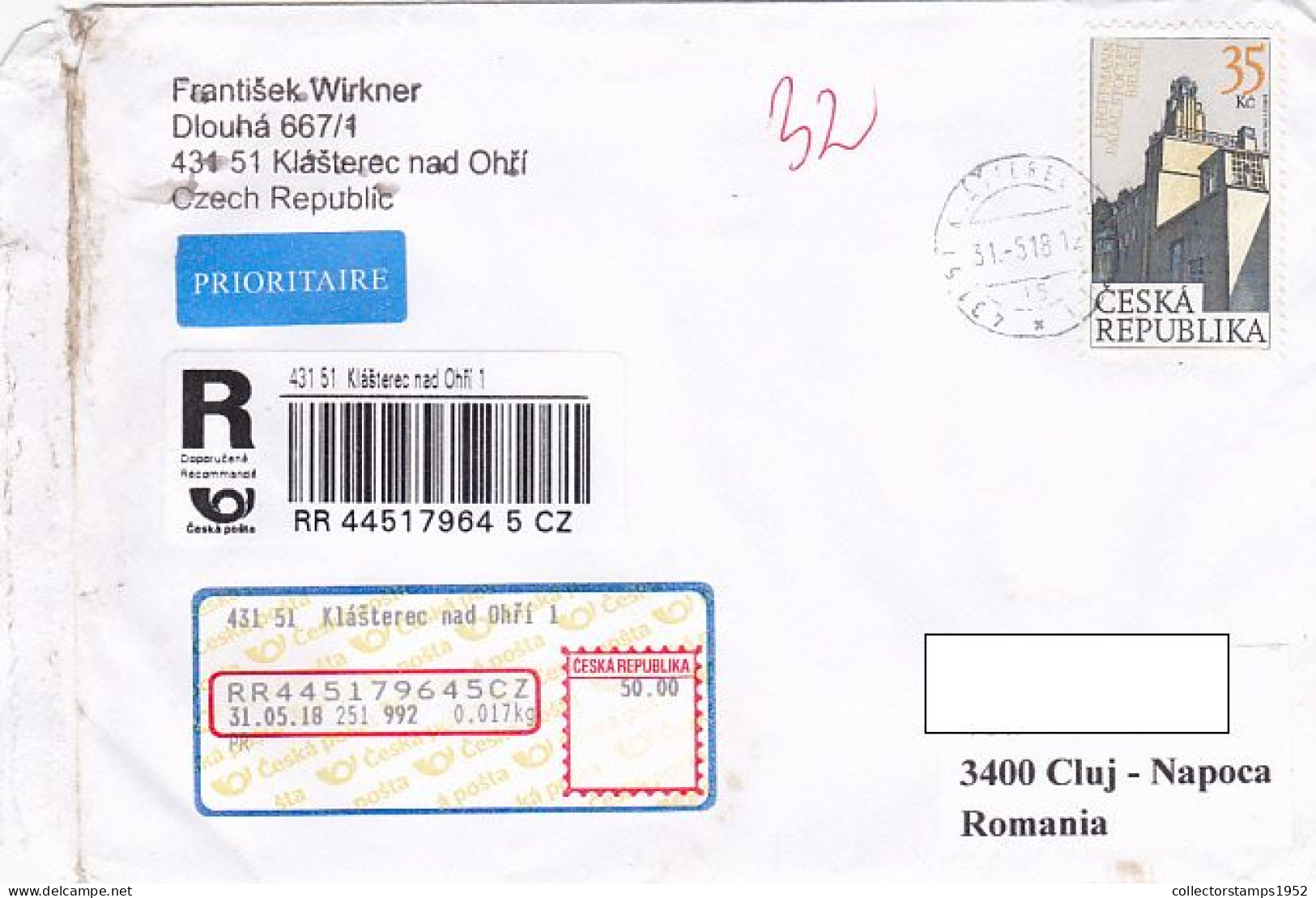 STOCLET PALACE, STAMP ON REGISTERED COVER, 2018, CZECH REPUBLIC - Briefe U. Dokumente