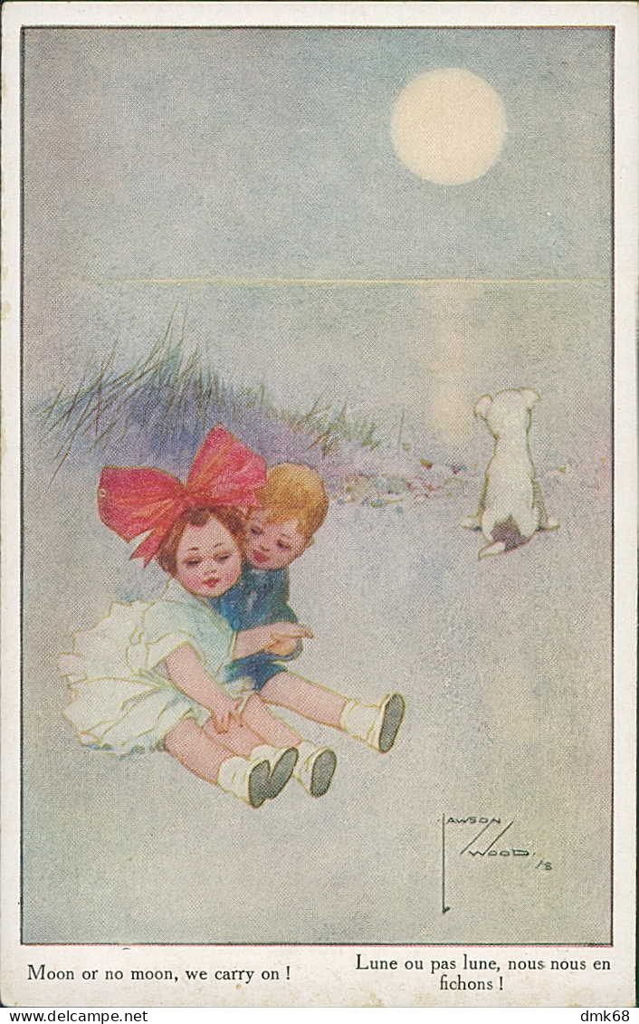 LAWSON WOOD SIGNED 1910s POSTCARD - KIDS & DOG - MOON OR NO MOON WE CARRY ON - ARTISTIQUE SERIE - N. 2588 (4342) - Wood, Lawson