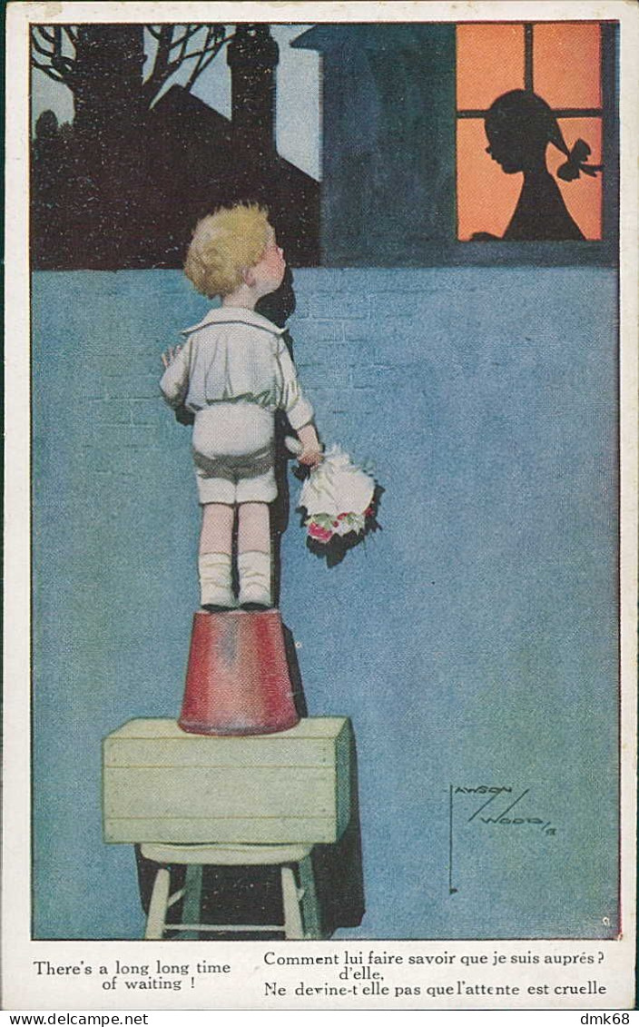 LAWSON WOOD SIGNED 1910s POSTCARD - KIDS & DOG - THERE'S A LONG LONG TIME OF WAITING - ARTISTIQUE SERIE - N. 2588 (4343) - Wood, Lawson