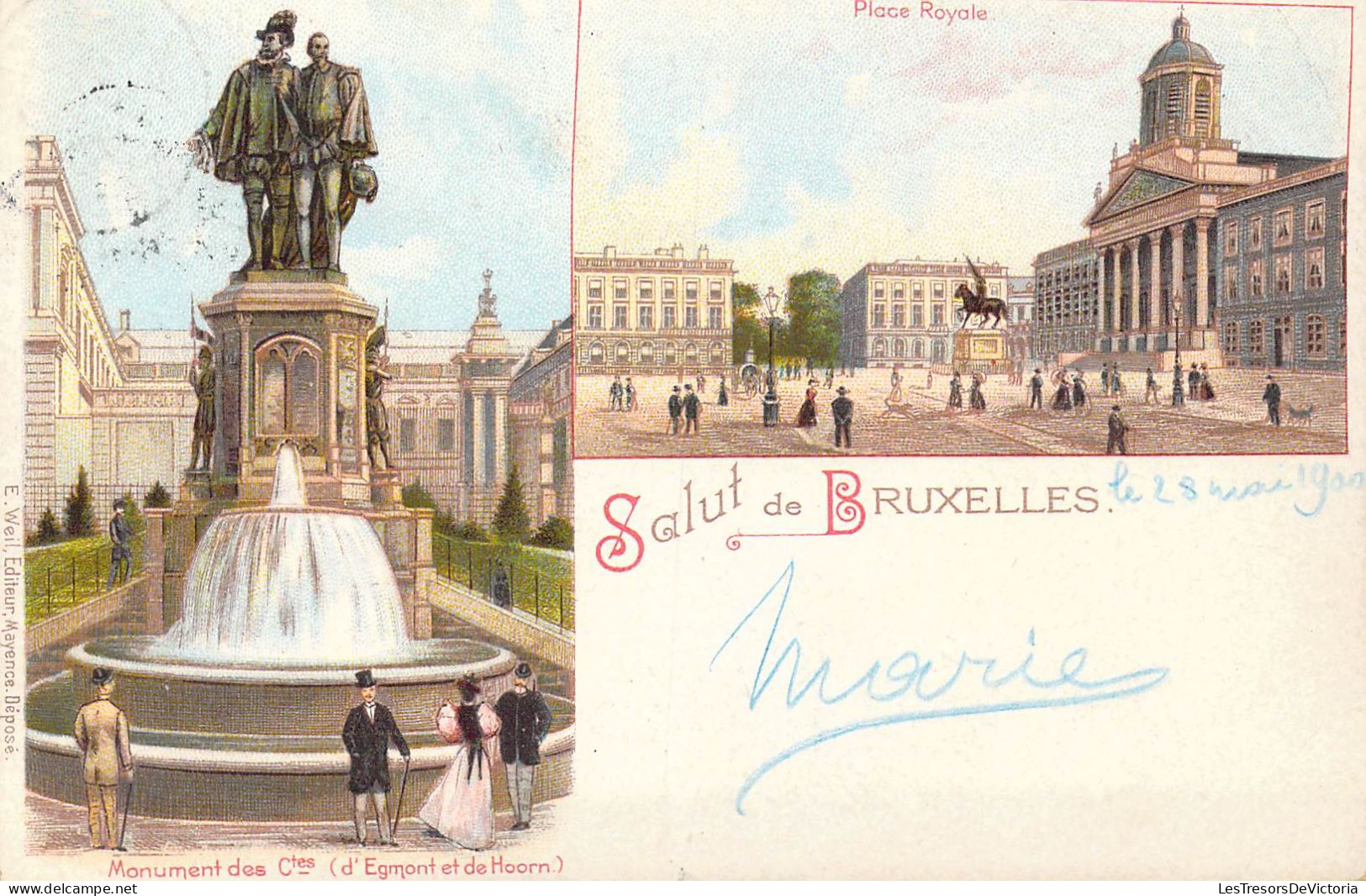 BELGIQUE - Bruxelles - Salut De Bruxelles - Place Royale - Monument Des Comtes - Carte Postale Ancienne - Marktpleinen, Pleinen