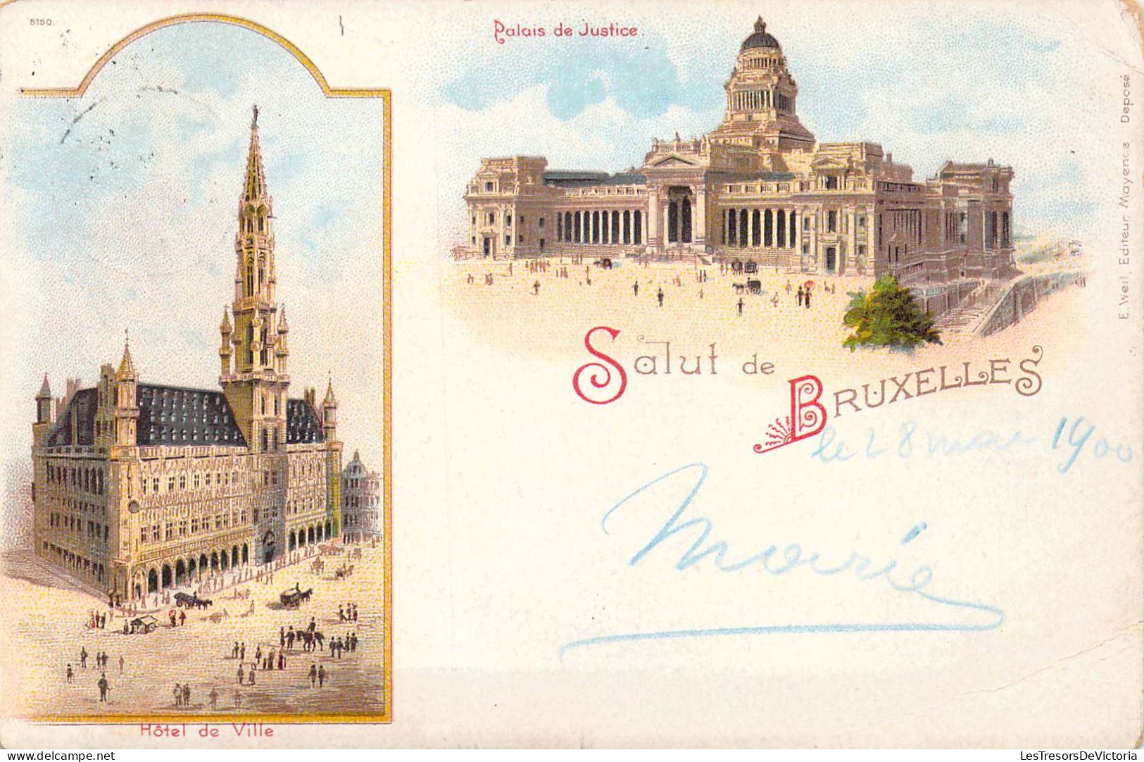 BELGIQUE - Bruxelles - Salut De Bruxelles - Palais De Justice - Hôtel De Ville - Carte Postale Ancienne - Bauwerke, Gebäude