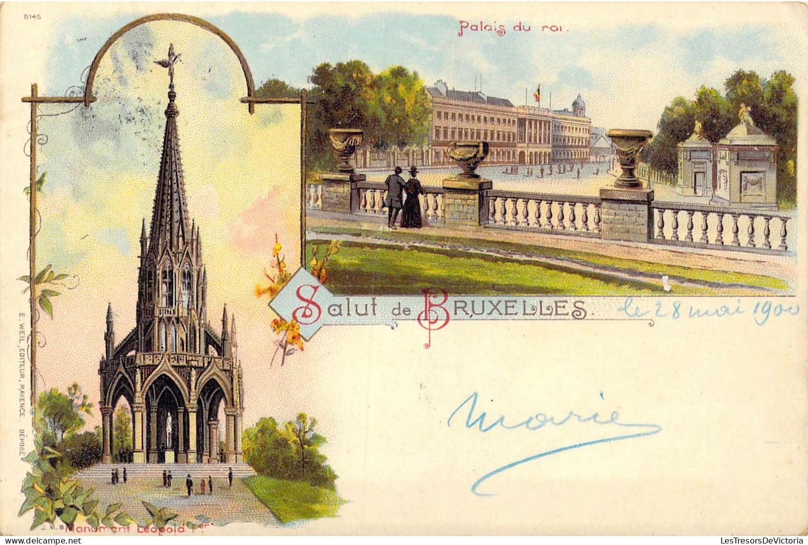 BELGIQUE - Bruxelles - Salut De Bruxelles - Palais Du Roi - Monument Léopold 1er - Carte Postale Ancienne - Monumenten, Gebouwen