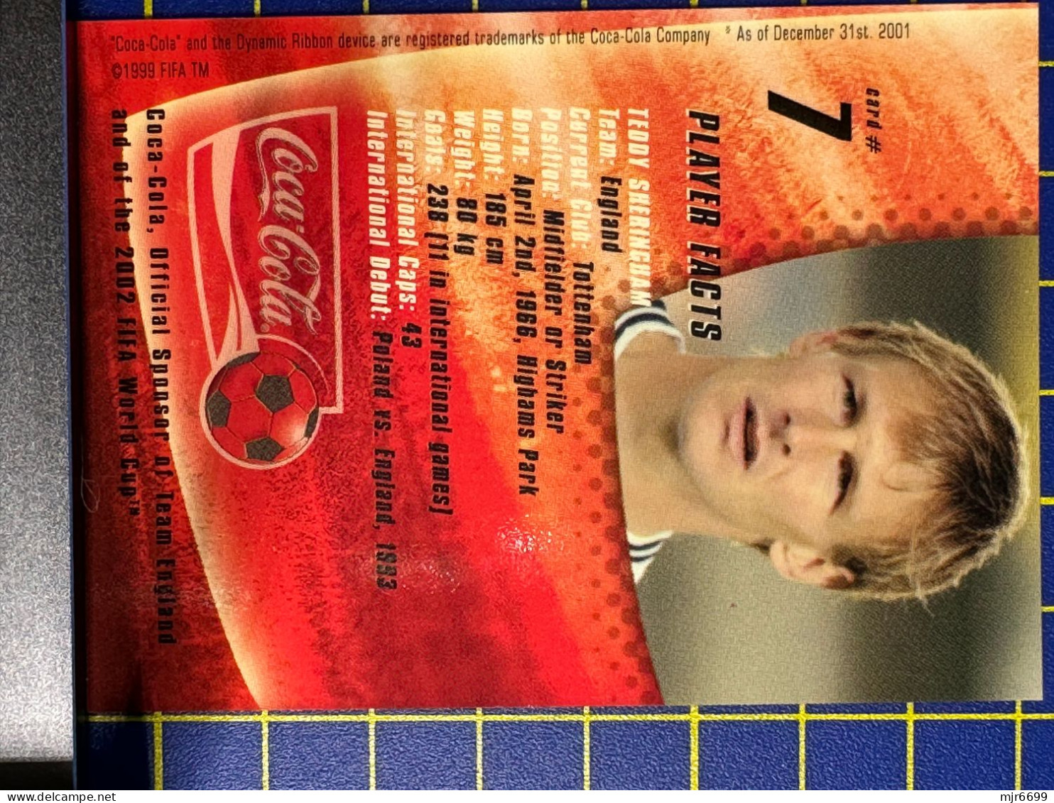 COCACOLA FIFA 2002 WOLRD CUP FOOTBALL CARDS - TEDDY SHERINGHAM, ALMOST PERFECT CONDITION. ORIGINAL - Other & Unclassified