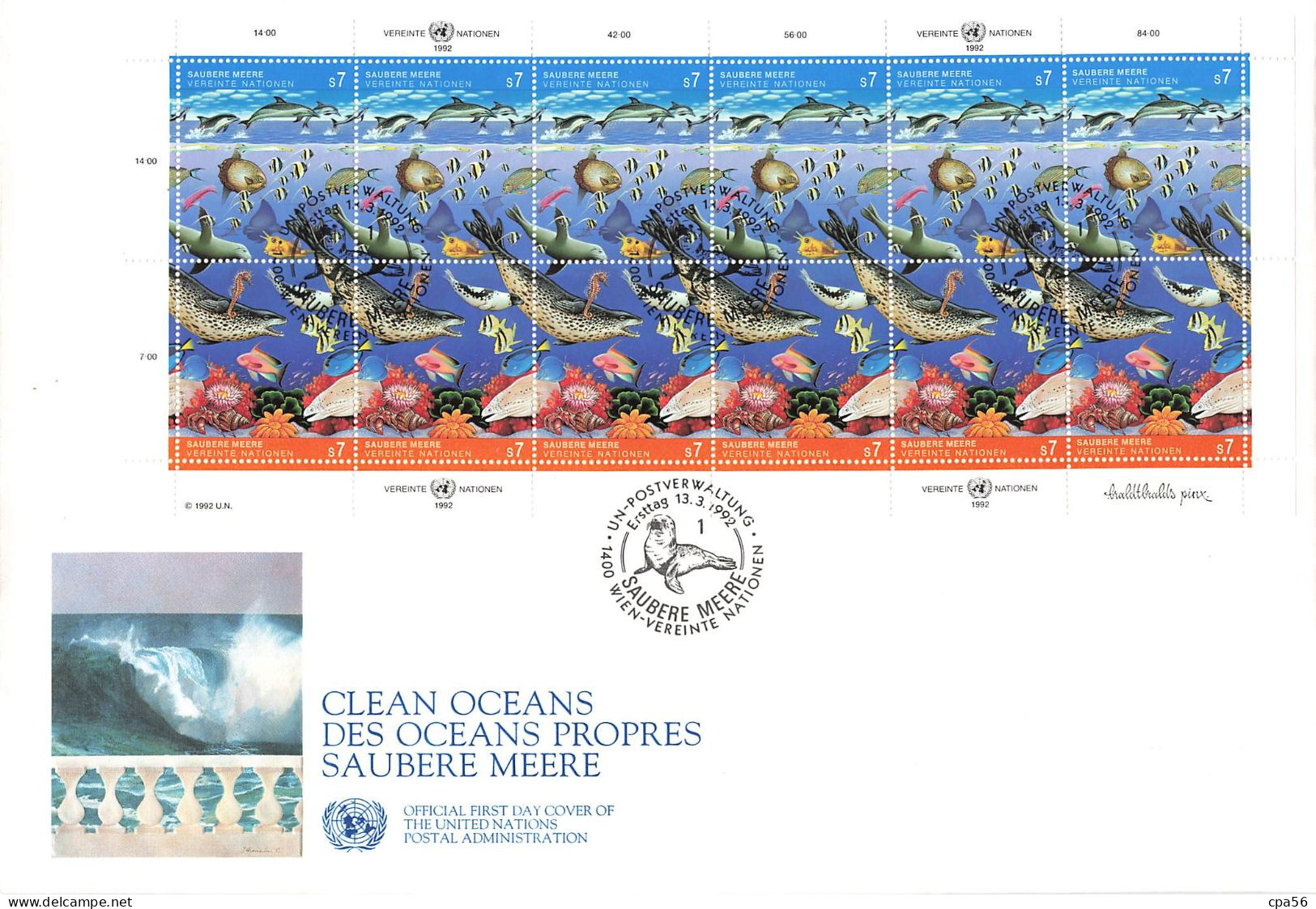 Nations Unies - BLOC Sur Enveloppe 1992 - SAUBERE MEERE - Storia Postale