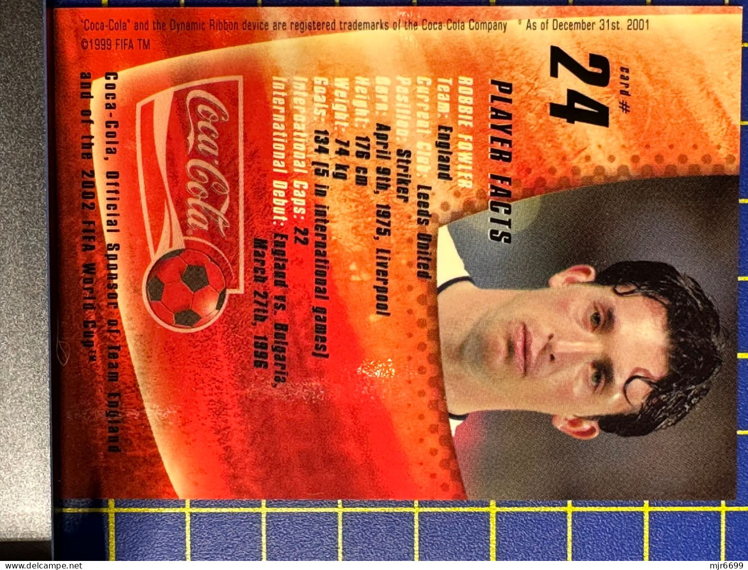 COCACOLA FIFA 2002 WOLRD CUP FOOTBALL CARDS - ROBBIE FOWLER, ALMOST PERFECT CONDITION. ORIGINAL - Otros & Sin Clasificación