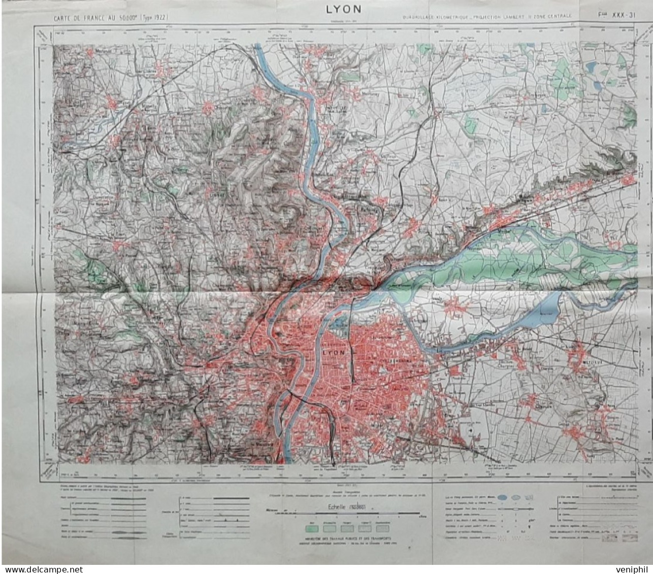 CARTE D'ETAT MAJOR AU 1/ 50.000  COULEUR DE LA REGION LYONNAISE /  1922 - Dokumente