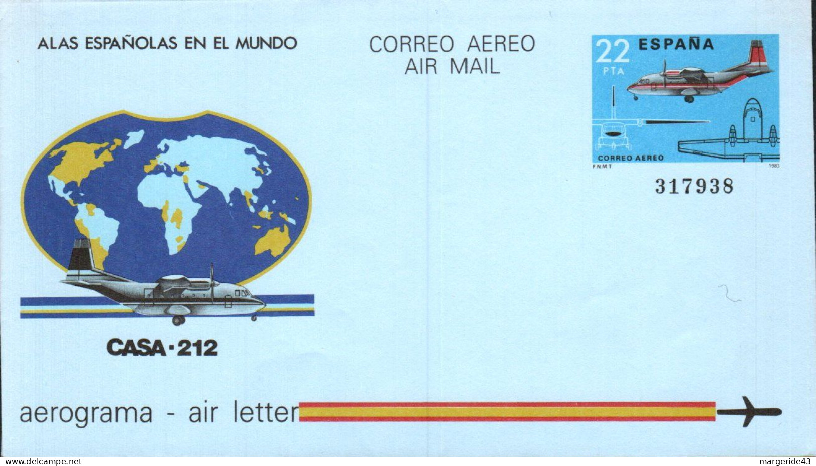 ESPAGNE AEROGRAMME CASA 212 NEUF - Other & Unclassified