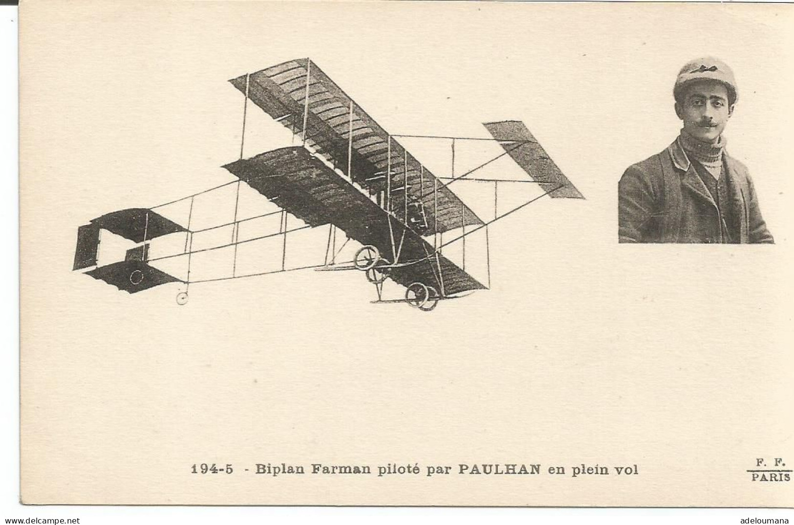 BIPLAN  FARMAN PILOTE PAR PAULHAN EN PLEIN VOL - Aviateurs