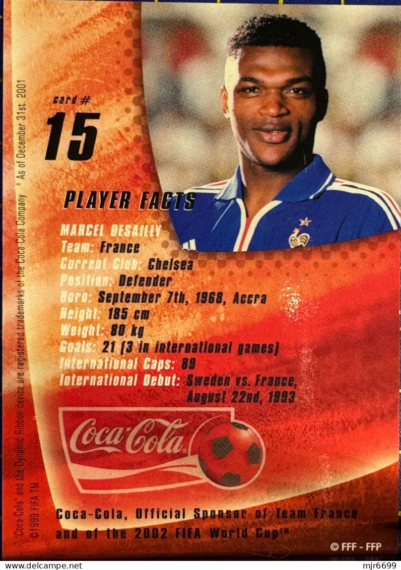 COCACOLA FIFA 2002 WOLRD CUP FOOTBALL CARDS -MARCEL DESALLY, ALMOST PERFECT CONDITION. ORIGINAL - Other & Unclassified