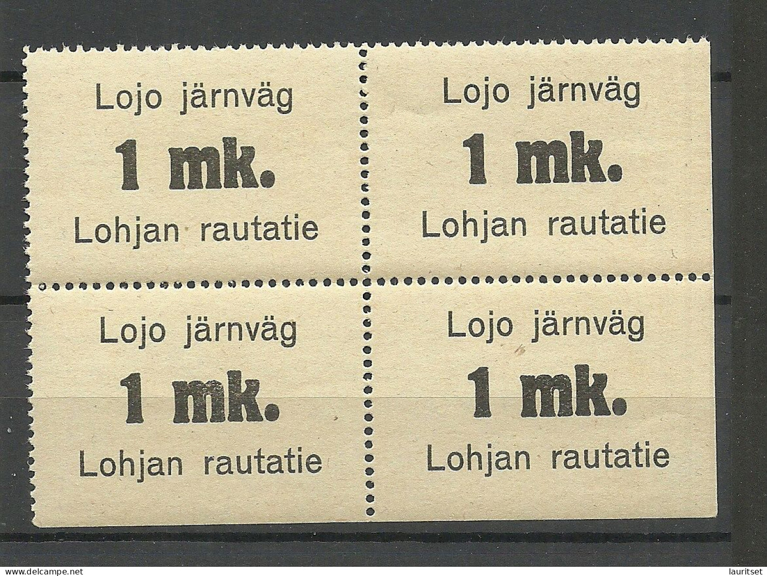 FINLAND FINNLAND 1912 LOHJA Lojo Railway Stamp 4-block MNH - Paquetes Postales