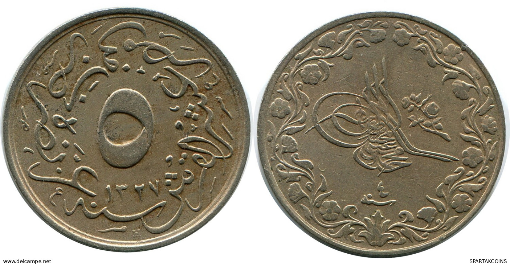 5/10 QIRSH 1911 EGIPTO EGYPT Islámico Moneda #AH282.10.E - Egypt