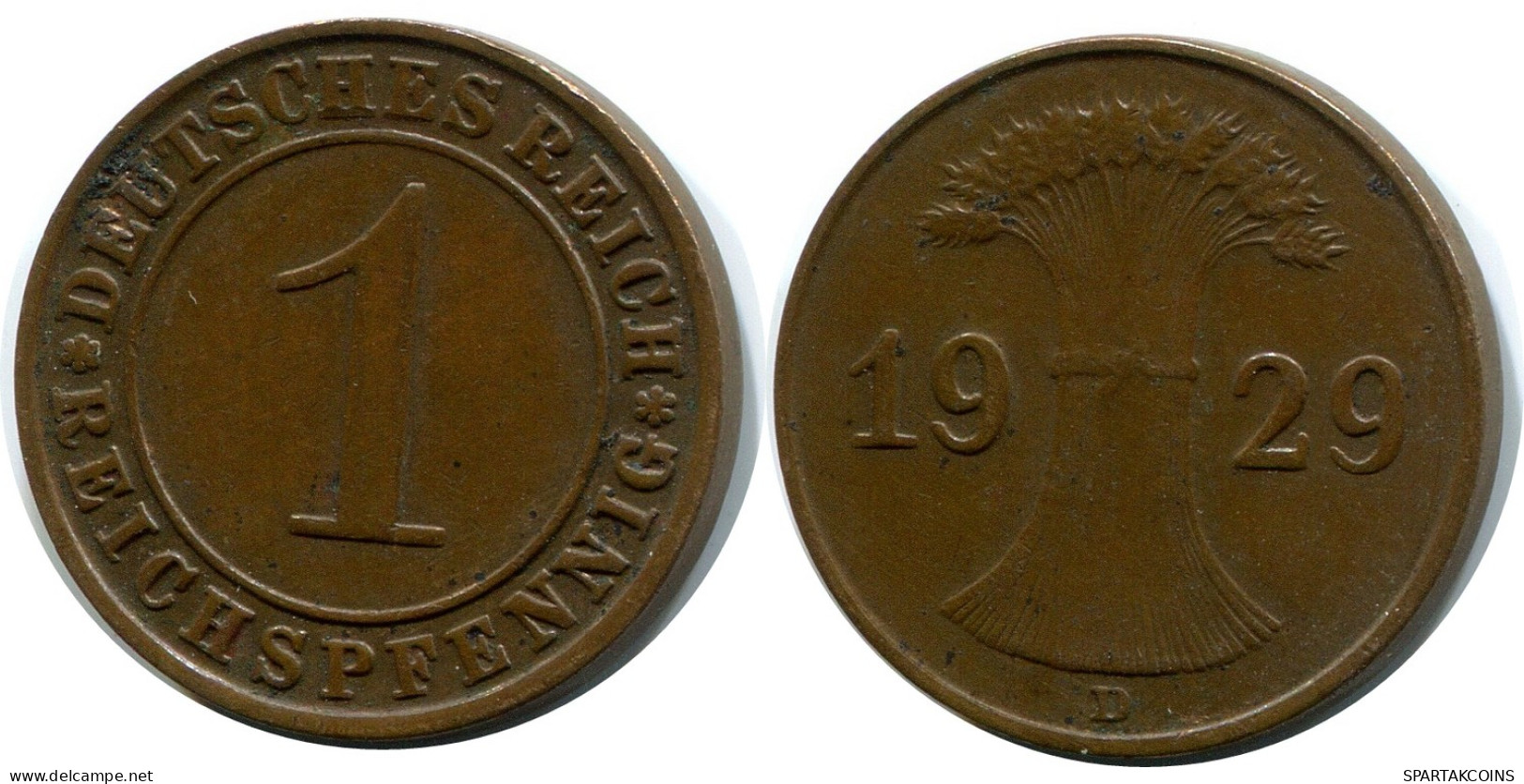 1 REICHSPFENNIG 1929 D ALEMANIA Moneda GERMANY #DB130.E - 1 Rentenpfennig & 1 Reichspfennig