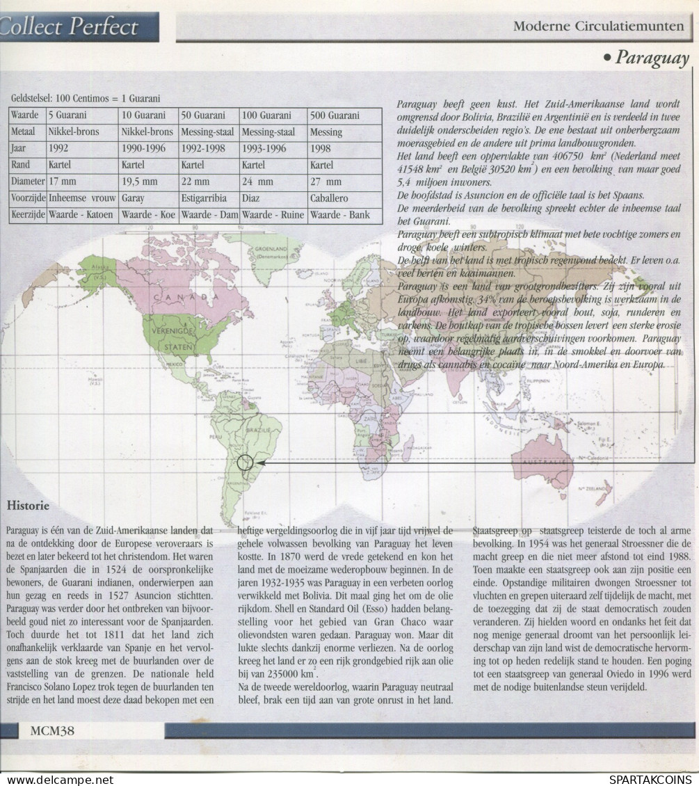 PARAGUAY 1990-1998 Münze SET 5. 10. 50. 100. 500 GUARANIES UNC #SET1170.5.D - Paraguay