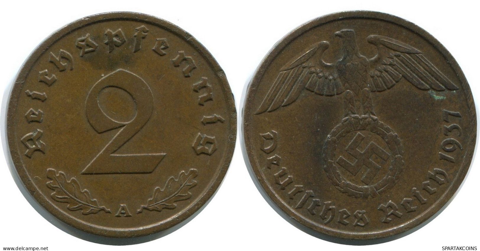 2 REICHSPFENNIG 1937 A DEUTSCHLAND Münze GERMANY #AD855.9.D - 2 Renten- & 2 Reichspfennig