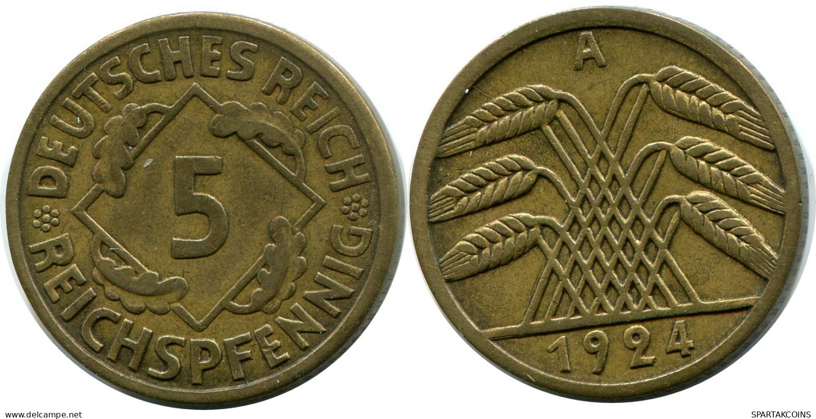 5 REICHSPFENNIG 1924 A DEUTSCHLAND Münze GERMANY #DB868.D - 5 Rentenpfennig & 5 Reichspfennig