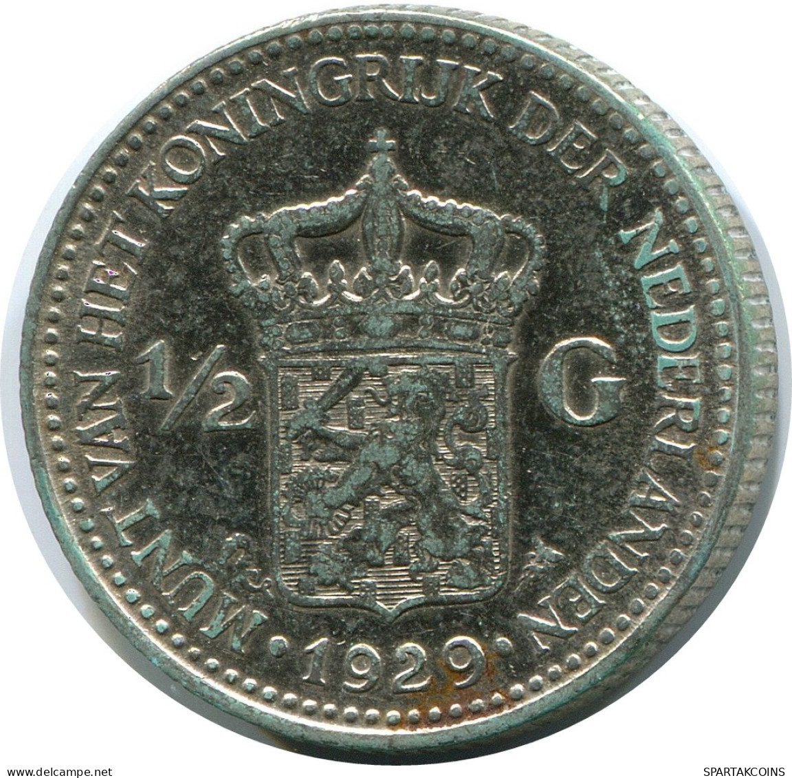1/2 GULDEN 1929 NETHERLANDS SILVER Coin #AR937.U - 1/2 Gulden