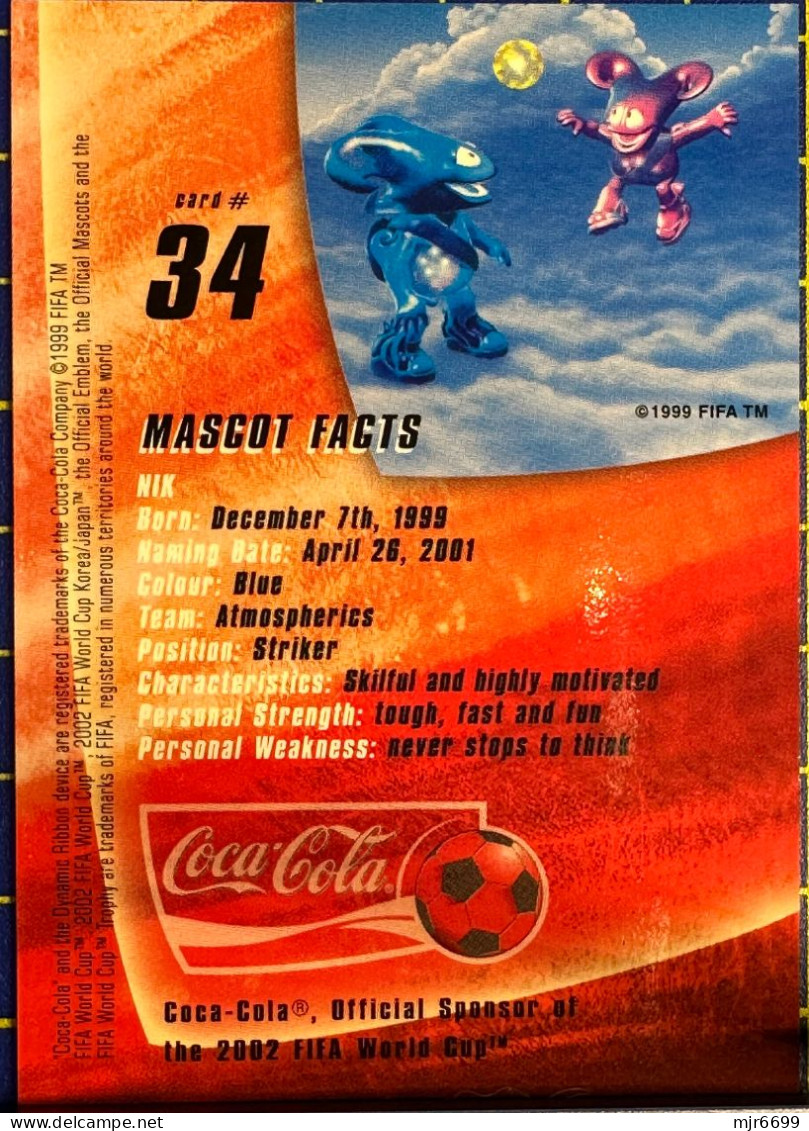 COCACOLA FIFA 2002 MASCOT-NIK WOLRD CUP FOOTBALL CARDS ALMOST PERFECT CONDITION. ORIGINAL - Autres & Non Classés
