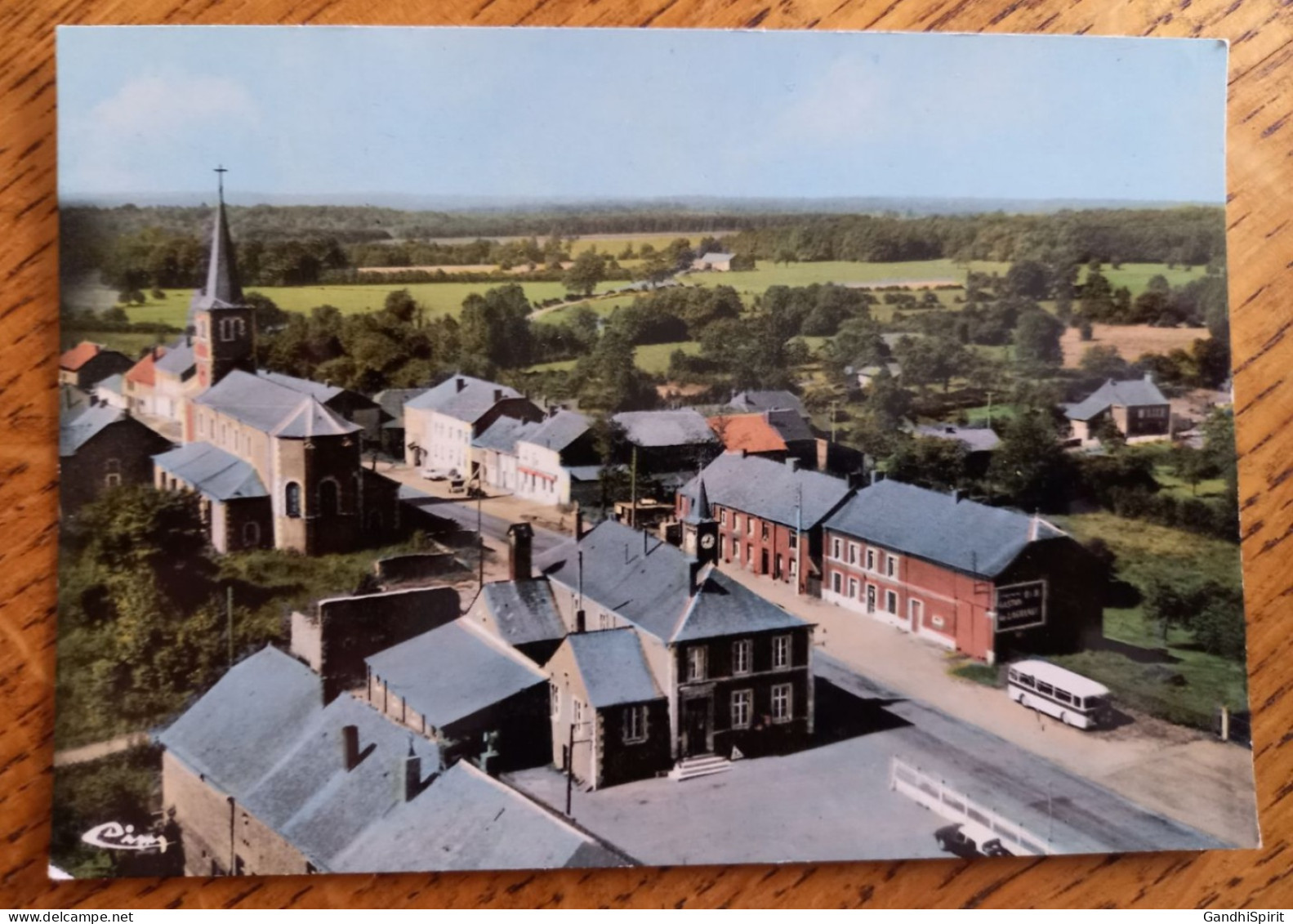 Eteignières (Ardennes) - Vue Aérienne - Le Centre, Commerces, Gaston De Lagrange, Bus, Autobus, Eglise - CPSM GF - Attigny